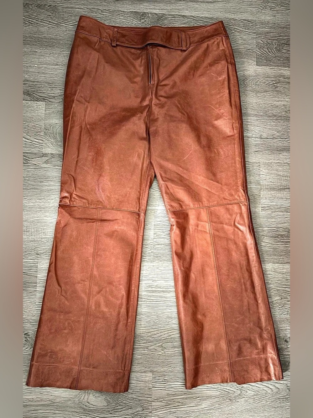 Unbranded Copper Brown Mid-Rise Flared Leather Pants, Size 12